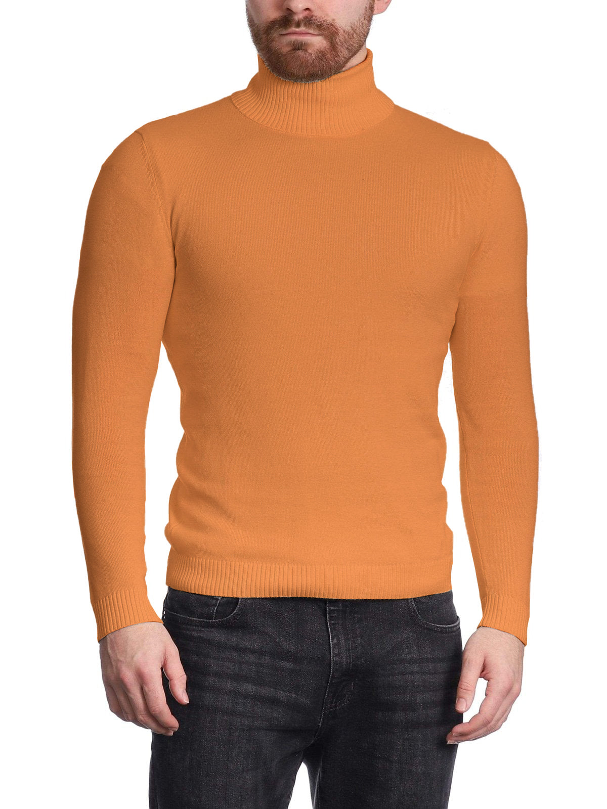Arthur Black Men&#39;s Solid Copper Orange Pullover Cotton Blend Turtleneck Sweater Shirt