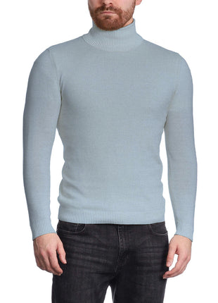 Arthur Black Men's Solid Light Blue Pullover Cotton Blend Turtleneck Sweater
