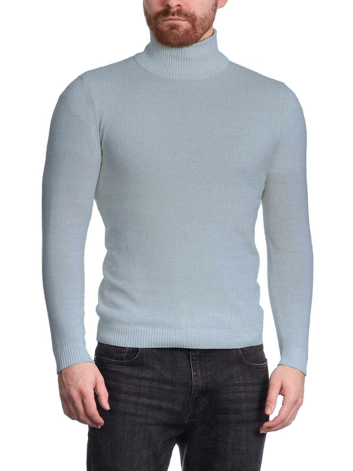 Arthur Black Men\'s Solid Light Blue Pullover Cotton Blend Turtleneck  Sweater | The Suit Depot