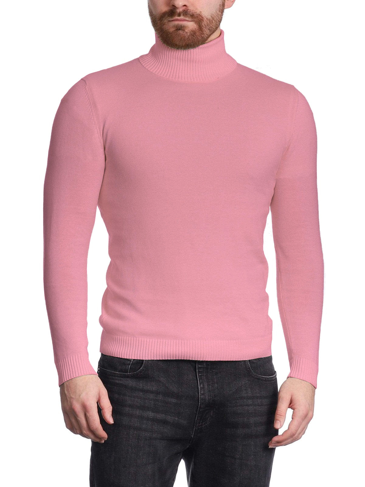 Arthur Black Men&#39;s Solid Pink Pullover Cotton Blend Turtleneck Sweater Shirt