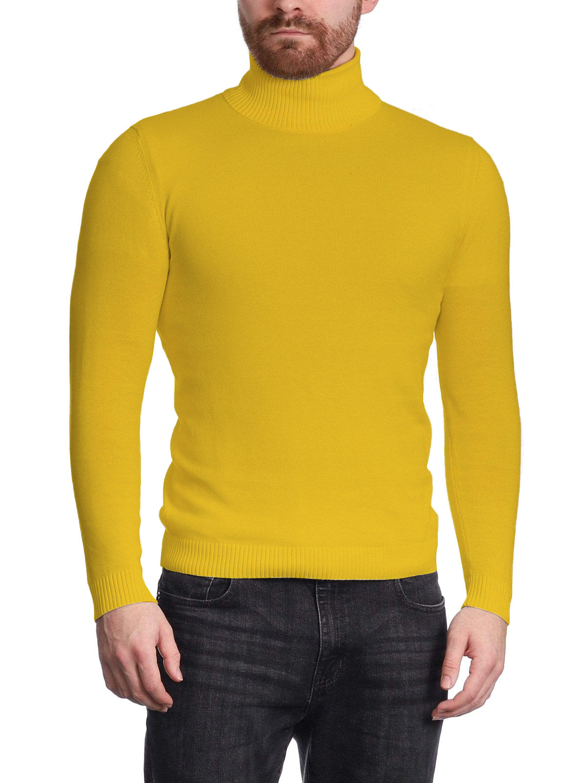 Arthur Black Men&#39;s Solid Yellow Pullover Cotton Blend Turtleneck Sweater Shirt