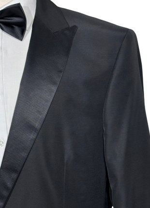 Versace Collection Mens Black Textured Satin Peak Lapel Classic Fit Stretch 2-Button Wool Blend Tuxedo - 44L