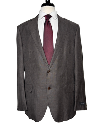 Ermenegildo Zegna Mens Gray Houndstooth Fully-Canvassed Notch Lapel Classic Fit 2-Button Linen Blend Suit - 44R