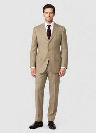 Sartoria Partenopea Mens Tan Pinstripe Half-Canvassed Notch Lapel Classic Fit 3-button Wool Suit - 44R