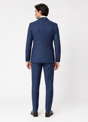 Mazara Mens Blue Pinstriped Slim Fit Peak Lapel Wool Blend 2-Button Suit