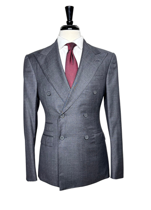 Ralph Lauren Purple Label Mens Gray Sharkskin Peak Lapel Slim Fit Double-Breasted Wool Suit - 38L