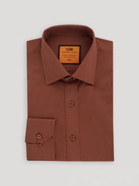 Thumbnail for Steven Land Mens Solid Brown Slim Fit Spread Collar Wrinkle Free Cotton Dress Shirt