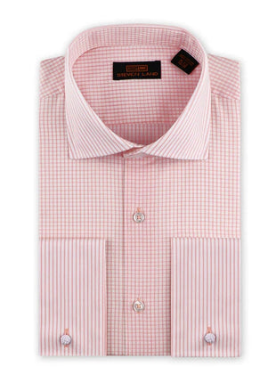 Steven Land Mens Pink Check Classic Fit 100% Cotton French Cuff Dress Shirt