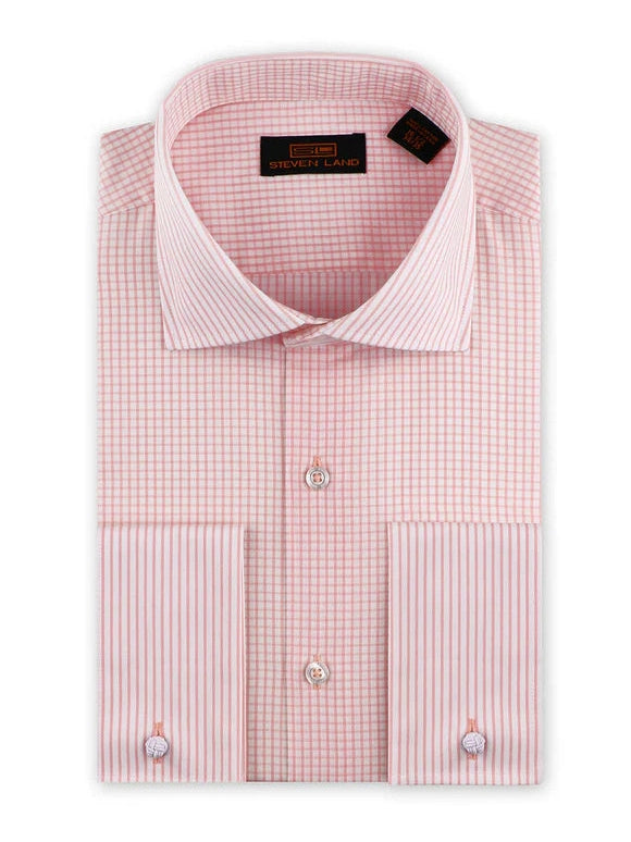 Steven Land Mens Pink Check Classic Fit 100% Cotton French Cuff Cutawa – The Suit Depot