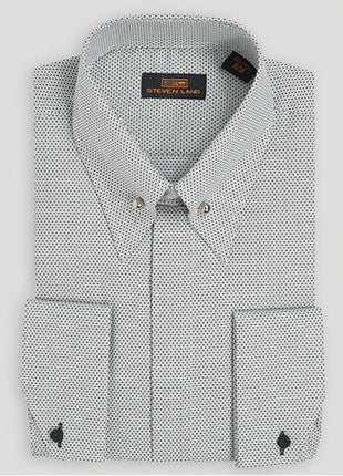 Steven Land Mens Black & White French Cuff 100% Cotton Dress Shirt