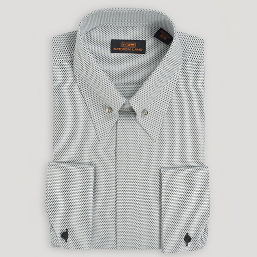 Steven Land Mens Black &amp; White French Cuff 100% Cotton Dress Shirt