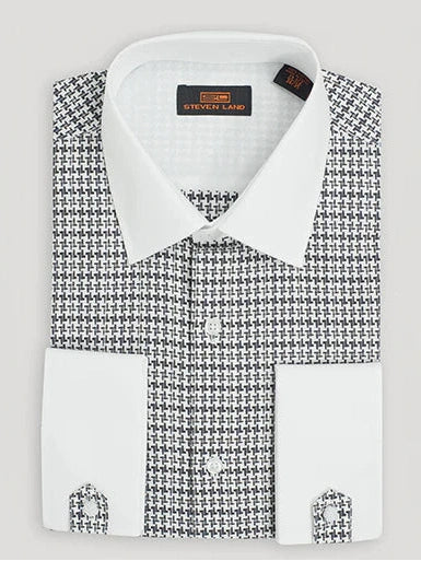 Steven Land Mens Black & White 100% Cotton Contrast Collar & French Cu The Suit Depot Steven Land Mens Black & White 100% Cotton Contrast Collar & French Cu The Suit Depot