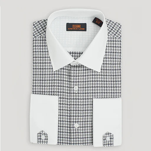 Steven Land Mens Black &amp; White 100% Cotton Contrast Collar &amp; French Cuff Dress Shirt