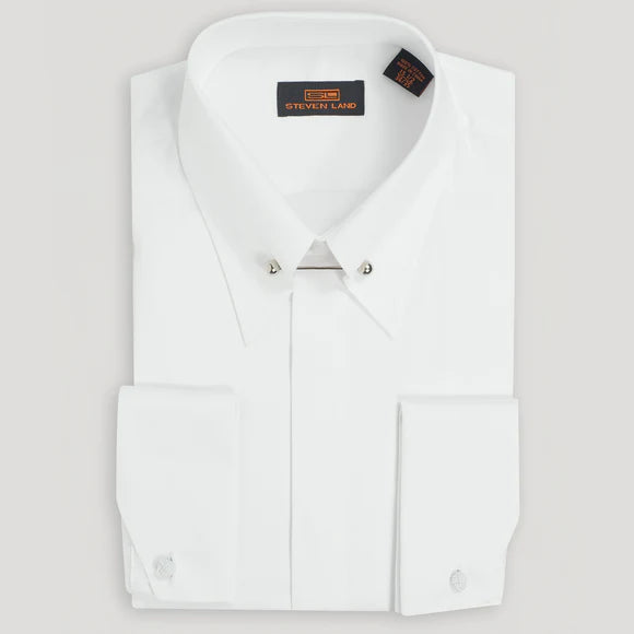 Steven Land Mens White Classic Fit 100% Cotton French Cuff Dress Shirt