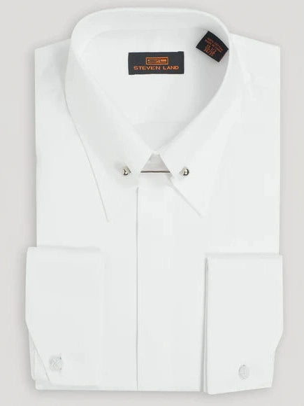 Steven Land Mens White Classic Fit 100% Cotton French Cuff Dress Shirt