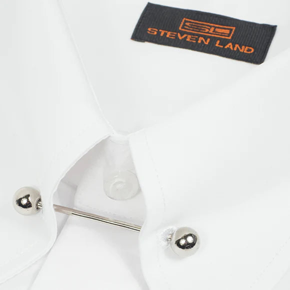 Steven Land Mens White Classic Fit 100% Cotton French Cuff Dress Shirt