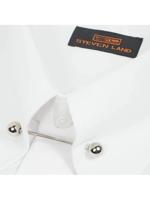 Steven Land Mens White Classic Fit 100% Cotton French Cuff Dress Shirt