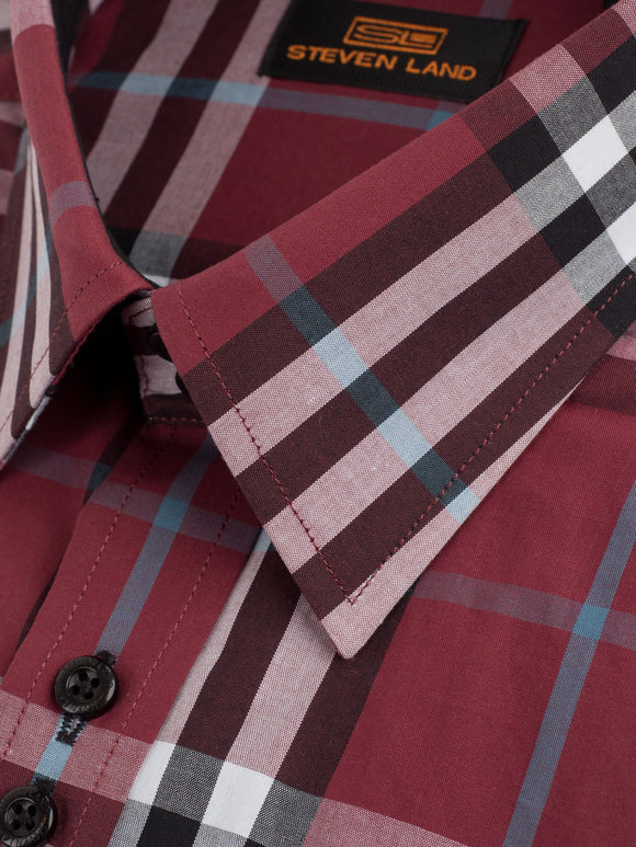 Steven Land Mens Classic Fit Burgundy Plaid 100% Cotton Dress Shirt The Suit Depot Steven Land Mens Classic Fit Burgundy Plaid 100% Cotton Dress Shirt The Suit Depot