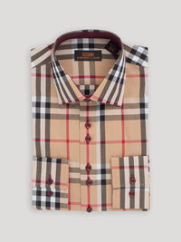 Thumbnail for Steven Land Mens Classic Fit Khaki & Red Plaid 100% Cotton Dress Shirt