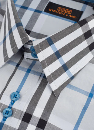 Steven Land Mens Blue Plaid Classic Fit 100% Cotton Dress Shirt - The Suit Depot