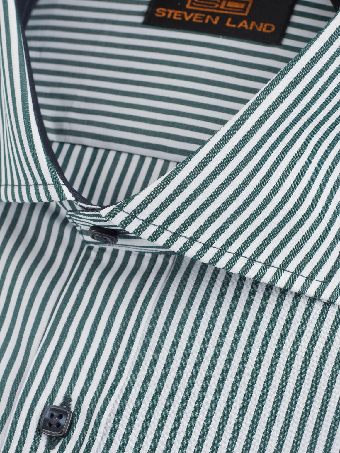 Steven Land Mens Classic Fit Green & White Striped 100% Cotton Dress Shirt