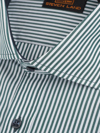Thumbnail for Steven Land Mens Classic Fit Green & White Striped 100% Cotton Dress Shirt