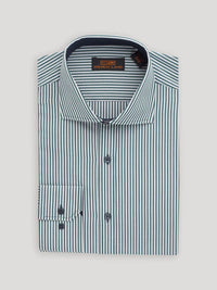 Thumbnail for Steven Land Mens Green Striped Slim Fit Spread Collar 100% Cotton Dress Shirt