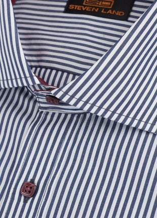 Steven Land Mens Navy & White Striped 100% Cotton Dress Shirt