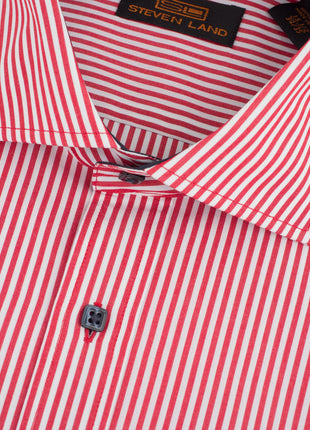 Steven Land Mens Classic Fit Red & White Striped 100% Cotton Dress Shirt