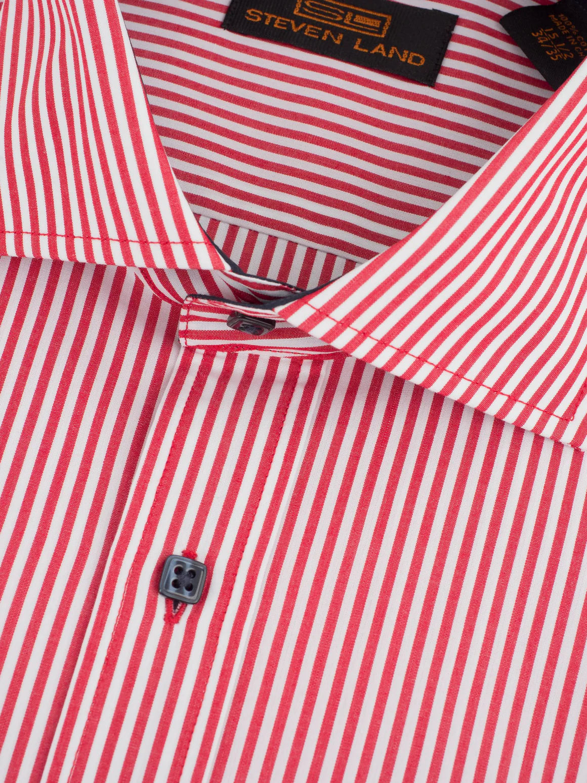 Steven Land Mens Classic Fit Red &amp; White Striped 100% Cotton Dress Shirt