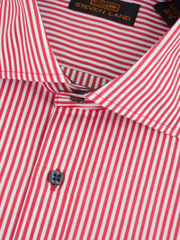 Thumbnail for Steven Land Mens Classic Fit Red & White Striped 100% Cotton Dress Shirt