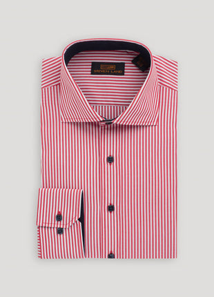 Steven Land Mens Classic Fit Red & White Striped 100% Cotton Dress Shirt