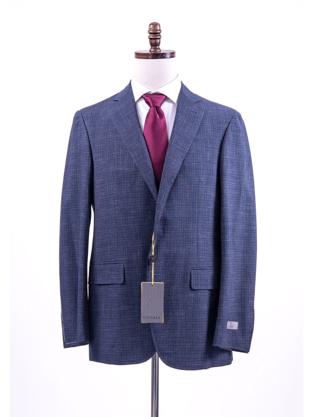 Canali 1934 Kei Mens Blue Check 42R Drop 8 Wool Silk Linen 2 Button 2 Piece Suit