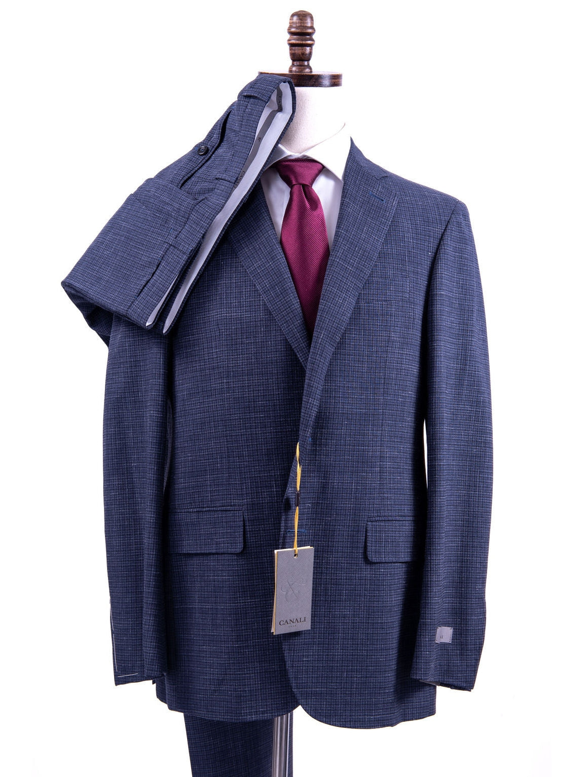 Canali 1934 Kei Mens Blue Check 42R Drop 8 Wool Silk Linen 2 Button 2 Piece Suit