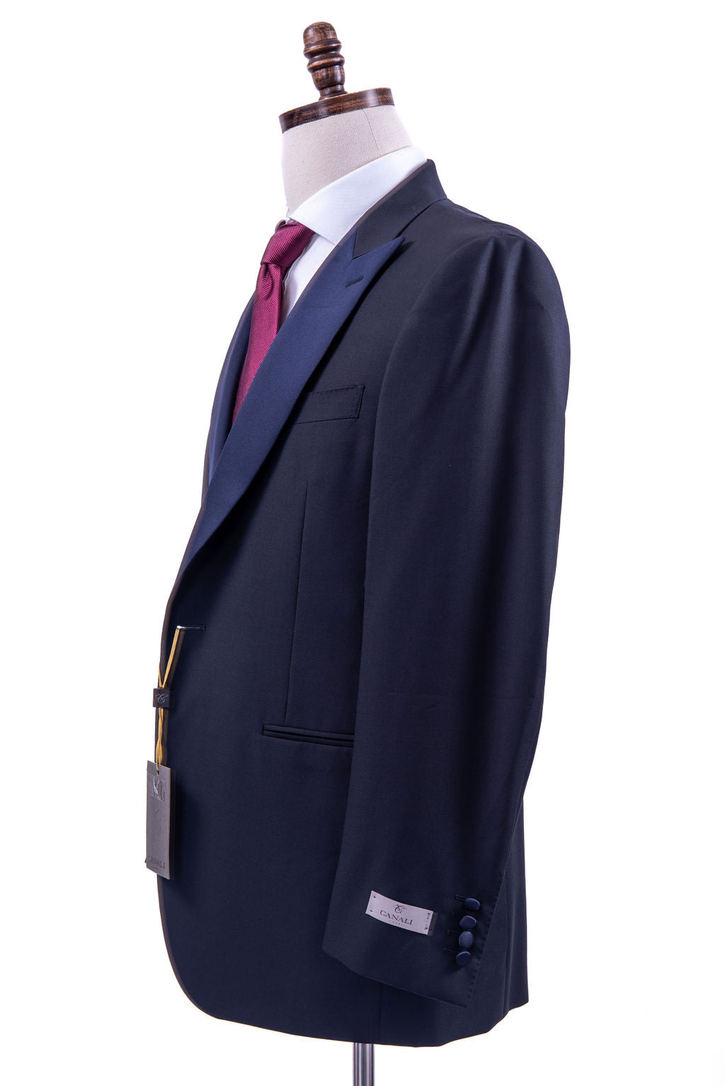 Canali 1934 Mens Navy Blue 42R Drop 7 Wool Tuxedo Suit With Satin Peak Lapels