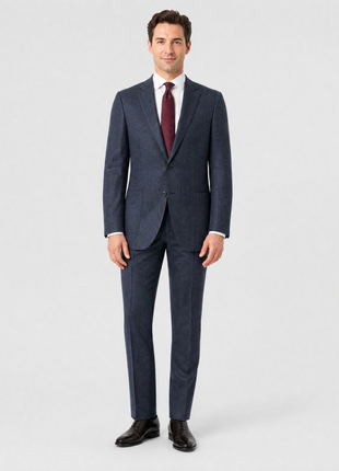 Isaia Mens Blue Nailhead Tweed Notch Lapel Slim Fit 2-Button Wool Suit - 44L