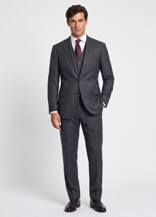 Polo Ralph Lauren Mens Charcoal Pinstriped Notch Lapel Custom Fit 3-Piece Wool Suit - 38L