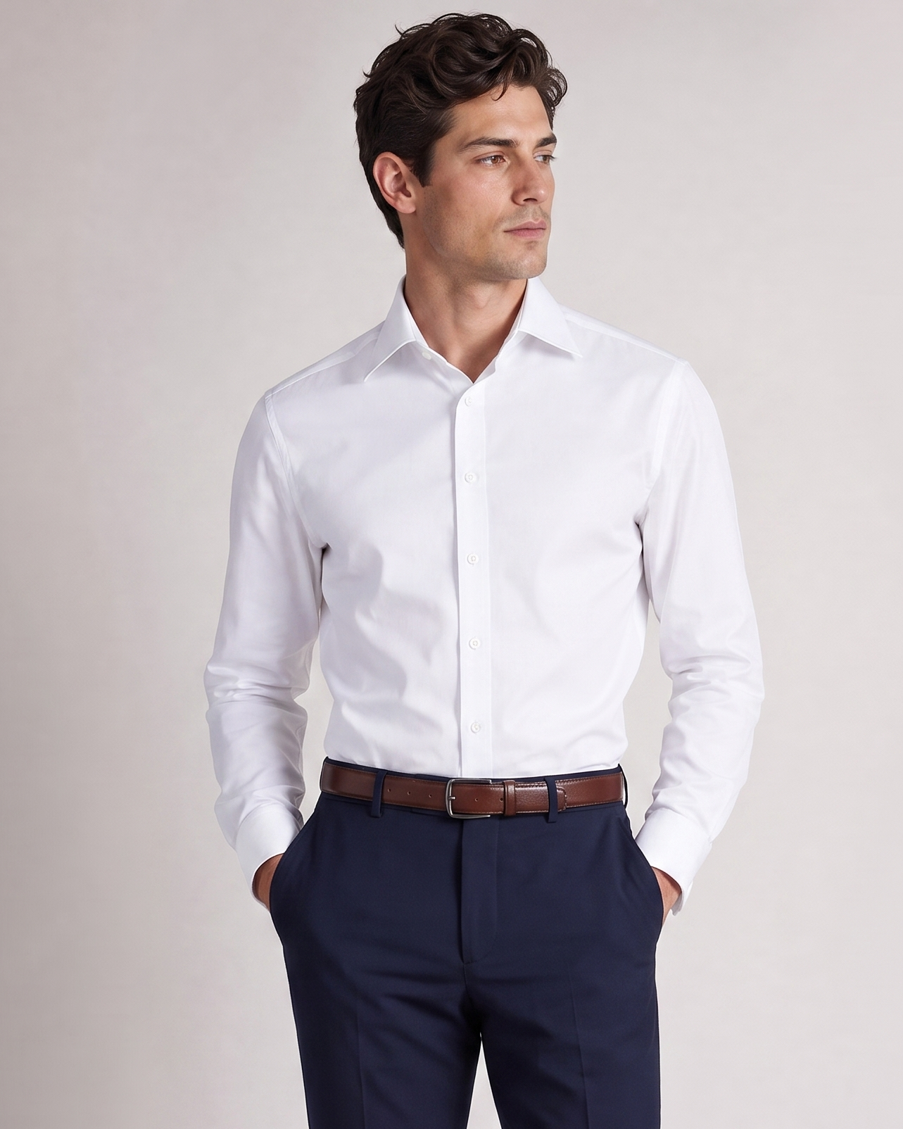 new dress shirt Comfort Stretch Non-Iron Solid Dress Shirt With Contrast Trim