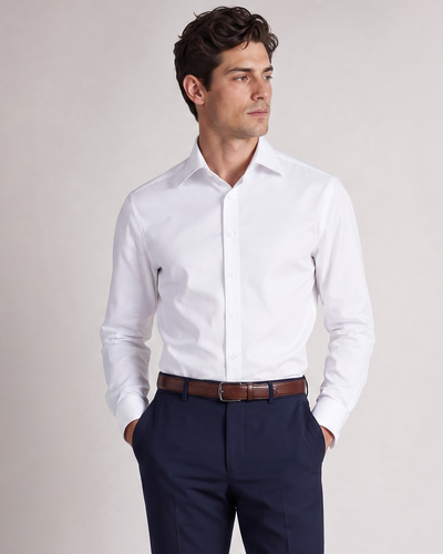 Christopher Morris Mens Solid White Slim Fit Spread Collar Non Iron Cotton Dress Shirt