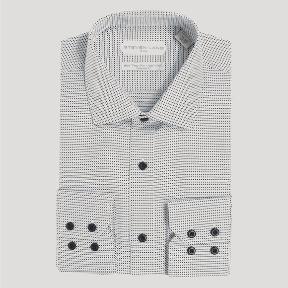 Steven Land Mens Black Check 100% Cotton Non-Iron Dress Shirt