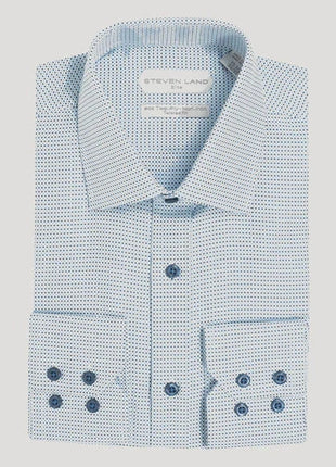 Steven Land Mens Blue Check 100% Cotton Non-Iron Dress Shirt