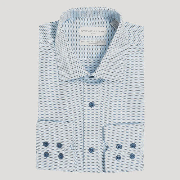 Steven Land Mens Blue Check 100% Cotton Non-Iron Dress Shirt