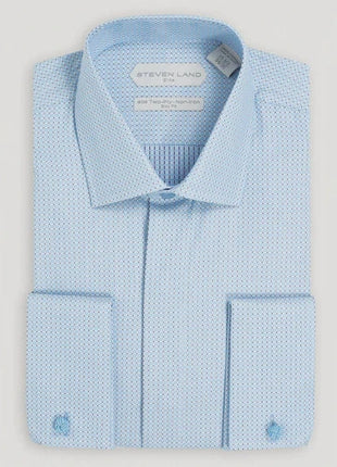 Steven Land Mens Blue Slim Fit 100% Cotton Spread Collar French Cuff Dress Shirt
