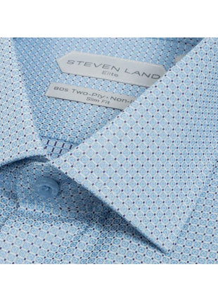 Steven Land Mens Blue Slim Fit 100% Cotton Spread Collar French Cuff Dress Shirt