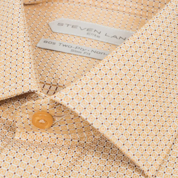Steven Land Mens Gold Slim Fit 100% Cotton Spread Collar French Cuff Dress Shirt