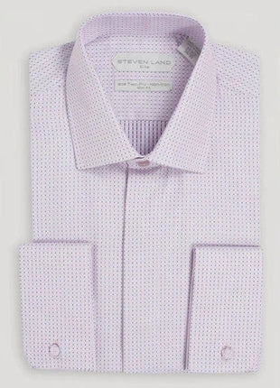 Steven Land Mens Pink Slim Fit 100% Cotton Spread Collar French Cuff Dress Shirt