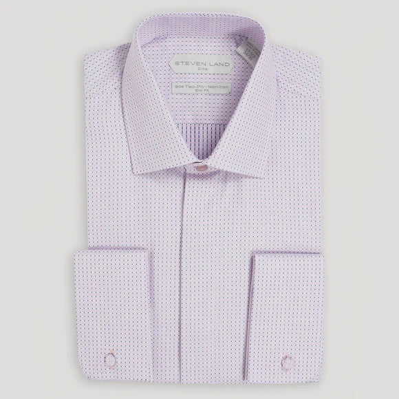Steven Land Mens Pink Slim Fit 100% Cotton Spread Collar French Cuff Dress Shirt
