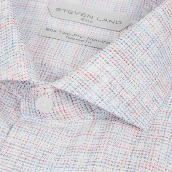 Steven Land Mens Classic Fit Red & Blue 100% Cotton French Cuff Dress Shirt