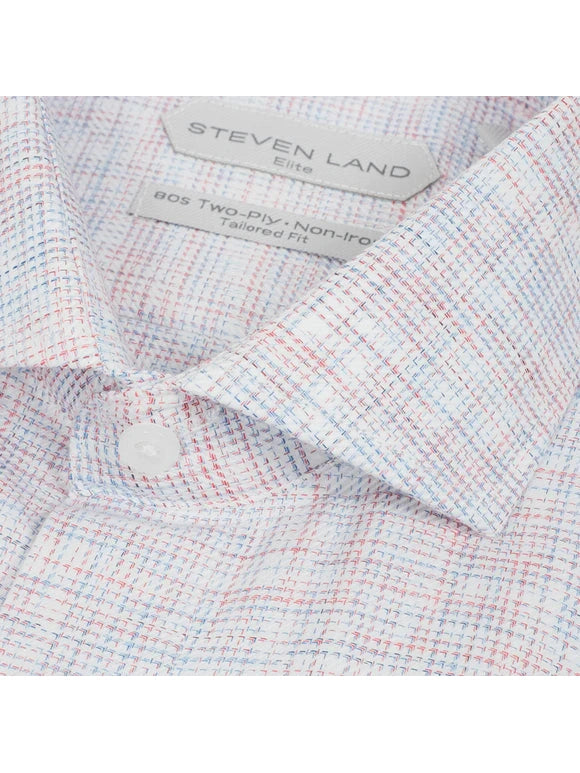 Steven Land Mens Classic Fit Red & Blue 100% Cotton French Cuff Dress Shirt