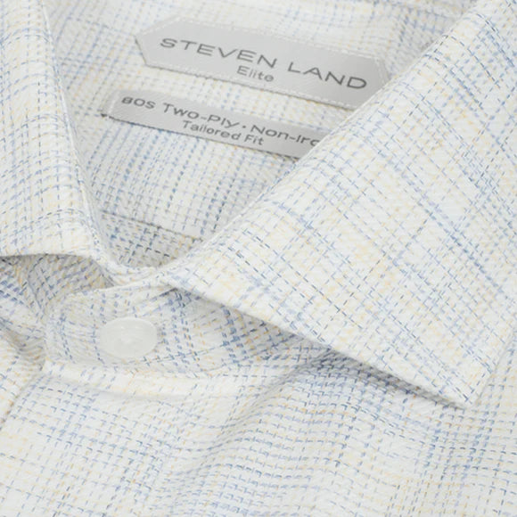 Steven Land Mens Classic Fit Yellow &amp; Blue 100% Cotton French Cuff Dress Shirt